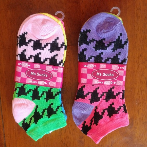 🌿 Womens Houndstooth Bright Ankle Socks 6 Pair - Picture 2 of 3